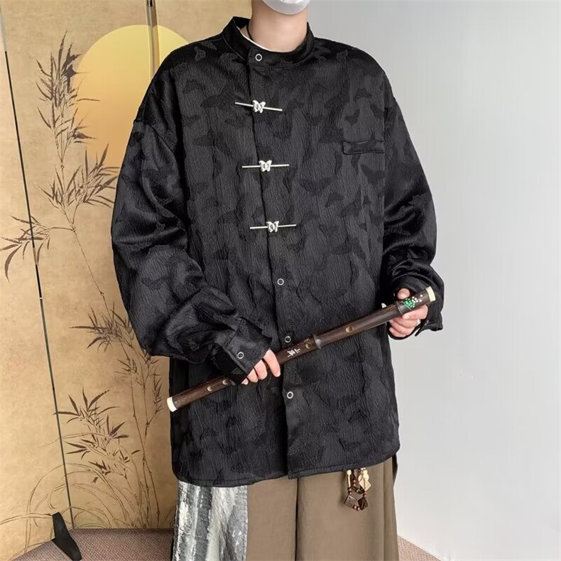 新中式男装风盘扣唐装衬衫男长袖春小众高级设计HC159P53,男装衬衫,星座1116-2