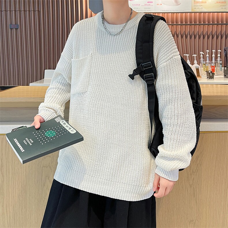 秋款男圆领套头毛衣工装口袋休闲打底外套M5643P55,男装针织衫/毛衣,星座1013-1
