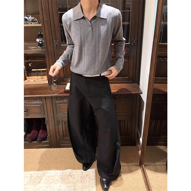 网图高品质麦穗提花Polo翻领条纹毛织男女服针织长袖T恤A789-P63,男装T恤,星座1505