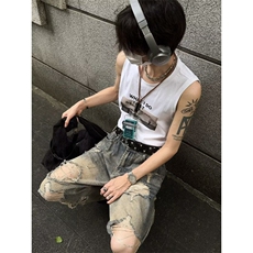 DY9197-P55美式裤子男水洗直筒牛仔裤破洞潮牌ins高街男-网图现货，男装牛仔裤，星座603-2