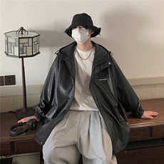 1鳄鱼纹连帽冲锋衣大码M-5XL面层：PU皮夹克男JK8744P90控128，男装夹克，星座226-2