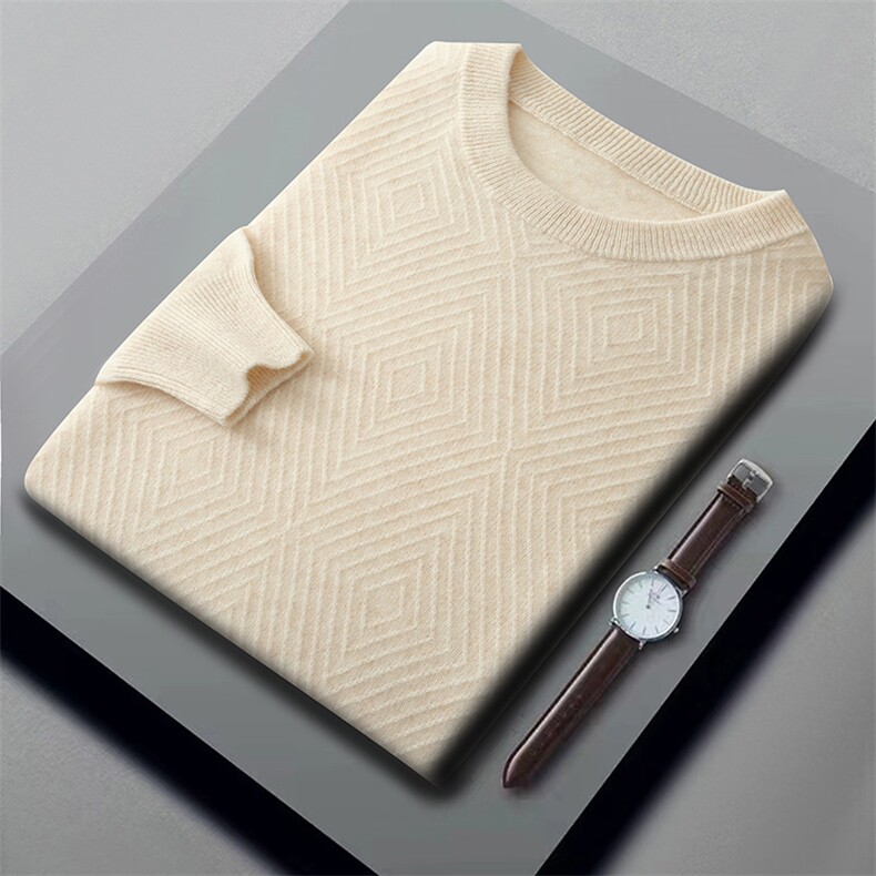 男士秋冬新款百搭都市潮流青春流行商务简约圆领套头羊毛衫，男装羊毛衫，江杉羊绒