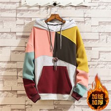 秋冬宽松拼接男士情侣装卫衣连帽撞色加绒加厚潮外套WY21/P60，女装短外套，星座608A