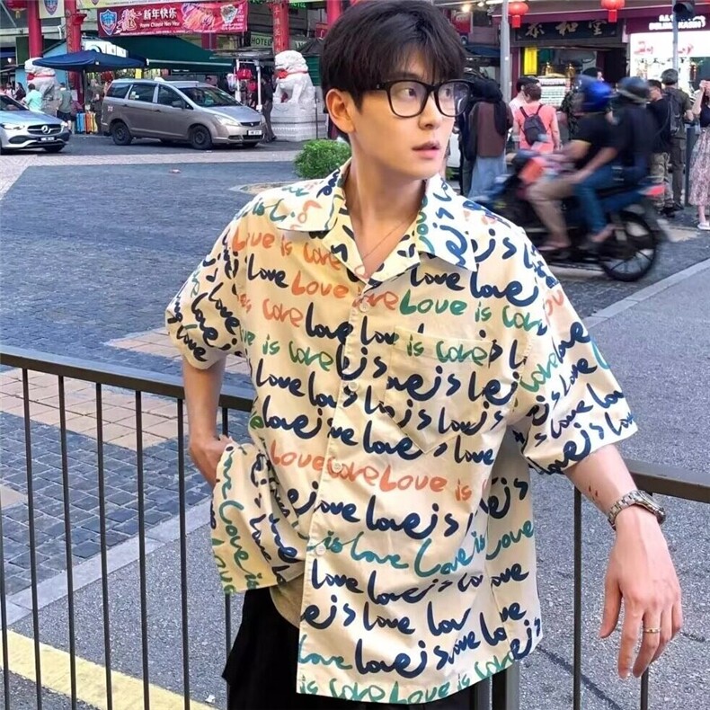 网图现货跑量美式宽松潮流高街痞帅满印短袖衬衫CS363/P25,男装T恤,星座205-3