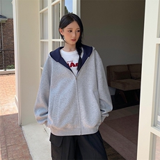 重磅高品质硬挺boxy26春装美式高街结构撞色拼接连帽卫衣开衫外套，女装短外套，电商A486