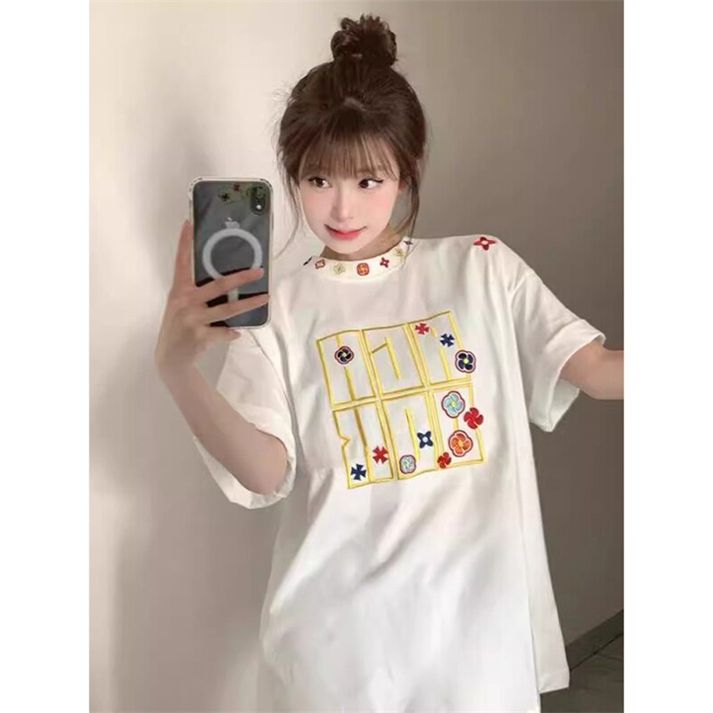 万针全刺绣工艺抖音得物高品质260克重磅纯棉双纱美式高街短袖T恤图片