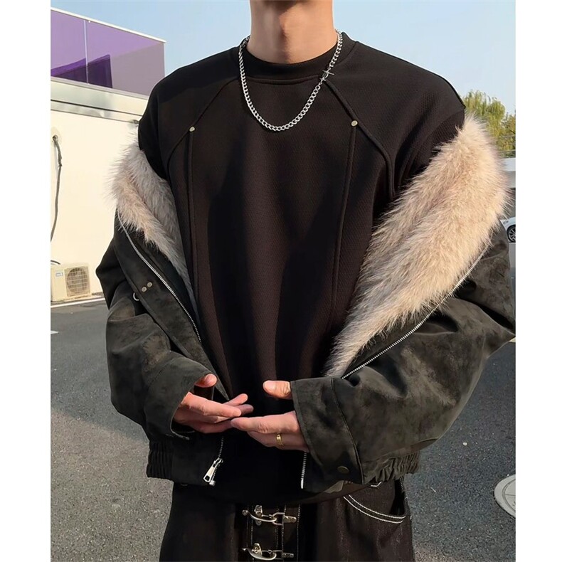 【现货2万件】肌理设计感银狐绒加绒圆领卫衣特P3878,男装卫衣,星座808B