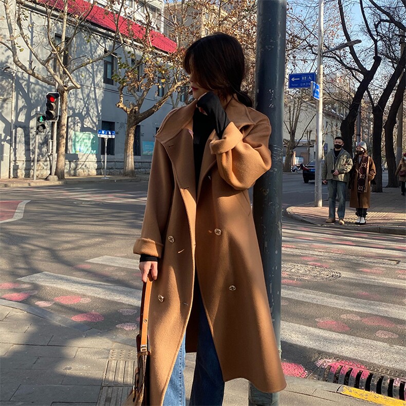 2025年夏季常规中长款长袖其他/other一粒扣立领纯色时尚百搭,女装双面呢大衣,蒙绒特