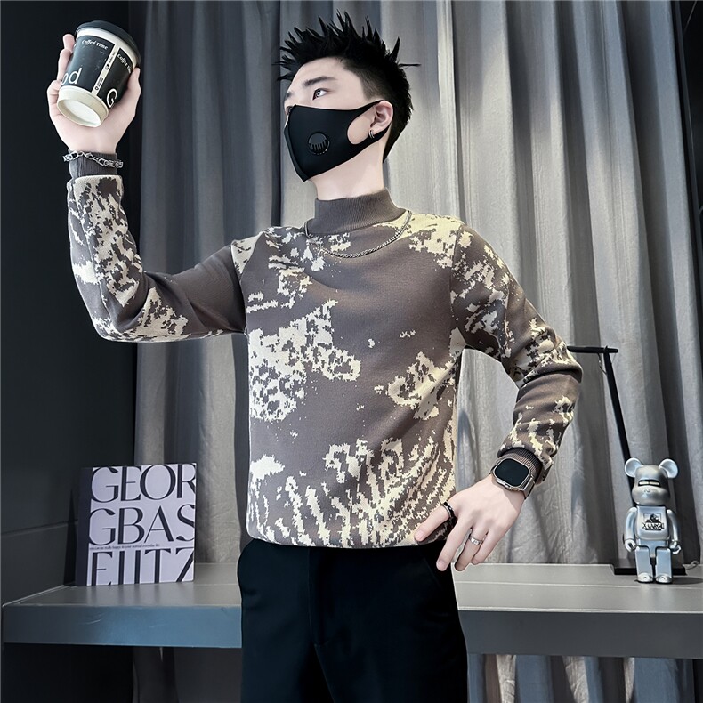 半高领毛衣男修身加厚提花针织社会小伙店主风301C-M117-P78控108,男装针织衫/毛衣,星座301C（原B323）