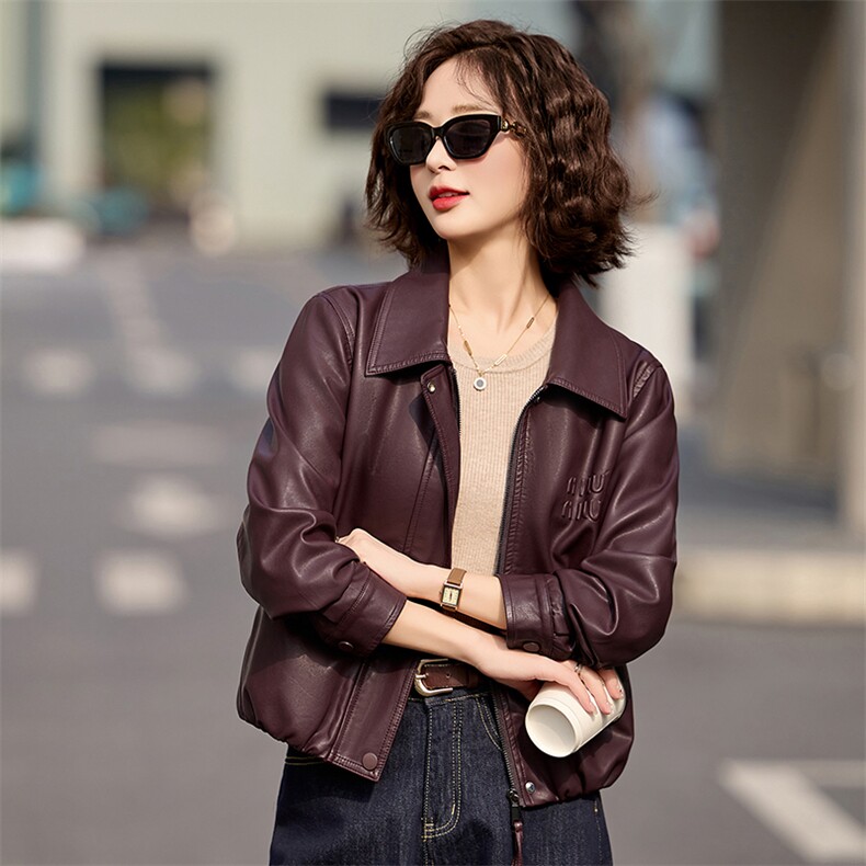 海宁皮衣外套女短款2025年新款春秋时尚宽松小个子绵羊皮夹克上衣,女装皮衣,臻衣坊