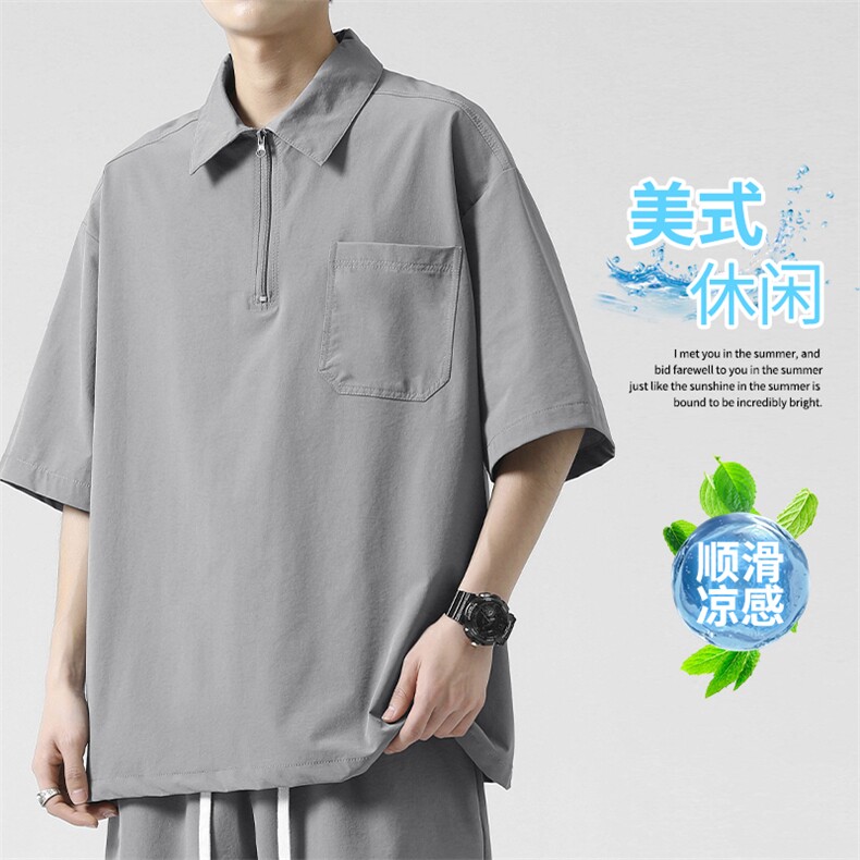 美式冰氧简约运动风装夏季翻领短袖亲肤冰丝上衣 TT320-特批37图片