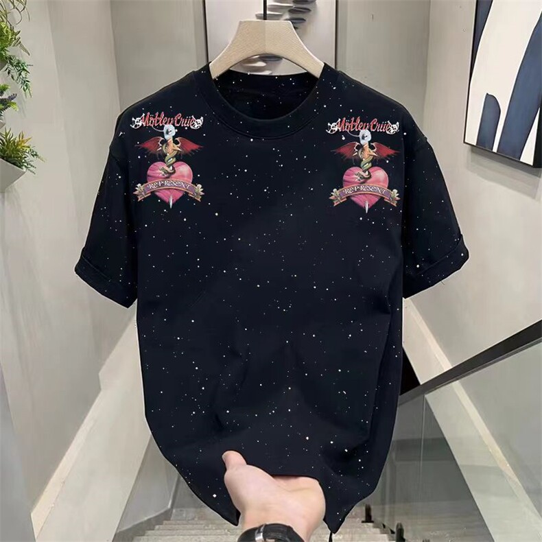 1506-1/T261/P33.9满天星美式重磅复古纯棉短袖T恤男轻奢仿刺绣夏图片