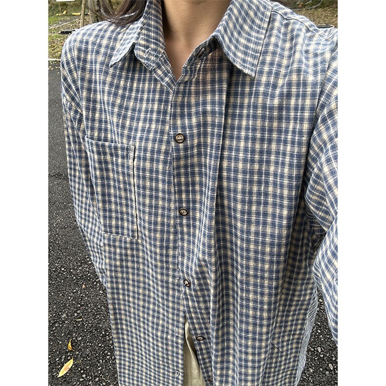 长袖衬衣男夏季新品港风宽松大码青年蓝色格子衬衫CS279-P40,男装衬衫,星座301C-5