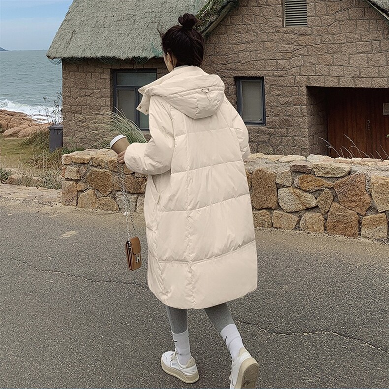 冬装奶黄色加厚中长款面包棉服,女装棉衣/棉服,菡迪欧娜