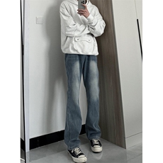 cleanfit裤子高街潮牌水洗微喇叭牛仔裤修身直筒痞帅长裤，男装牛仔裤，星座310A-4