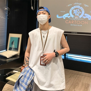 港风休闲ins风T桖复古潮牌无袖宽松潮流运动坎肩打底衫HY48TP13图片
