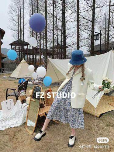 【春季新款】自制长款蓝花连衣裙，女装连衣裙，F/TU