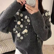 女士立体花加厚开衫2025年秋季，女装羊毛衫，萱芳婷羊绒