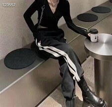侧面双杠加绒卫裤，女装休闲裤，晶莉莱