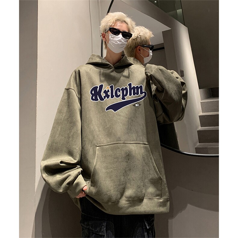 抖音得物供货提供视频秋冬重磅美式麂皮绒连帽卫衣JLM18,男装卫衣,电商A486