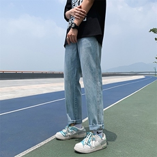 夏季牛仔裤子男生潮流休闲裤宽松长裤男韩版男裤潮N0908-P43，男装牛仔裤，星座308B-1