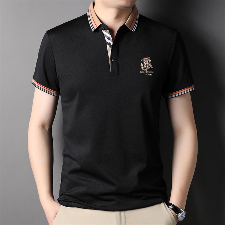 中青年男士2023夏季新款休闲翻领商务纯色短袖Polo衫百搭打底上衣,男装T恤,电商B212（原钱塘6029）