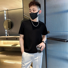 2026夏季短袖T恤圆领针织坑条上衣纯色冰丝休闲上衣T0268-P50，男装T恤，电商D342