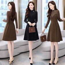 2021年冬季新款拉毛呢料连衣裙，女装连衣裙，金典明美