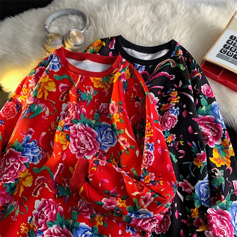 B203常规圆领大花大码卫衣外套男秋装休闲套头衫潮团队服新中式，女装短外套，星座115A-2