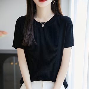 设计感小众正肩短袖女t恤夏季新修身短款灰色上衣服图片