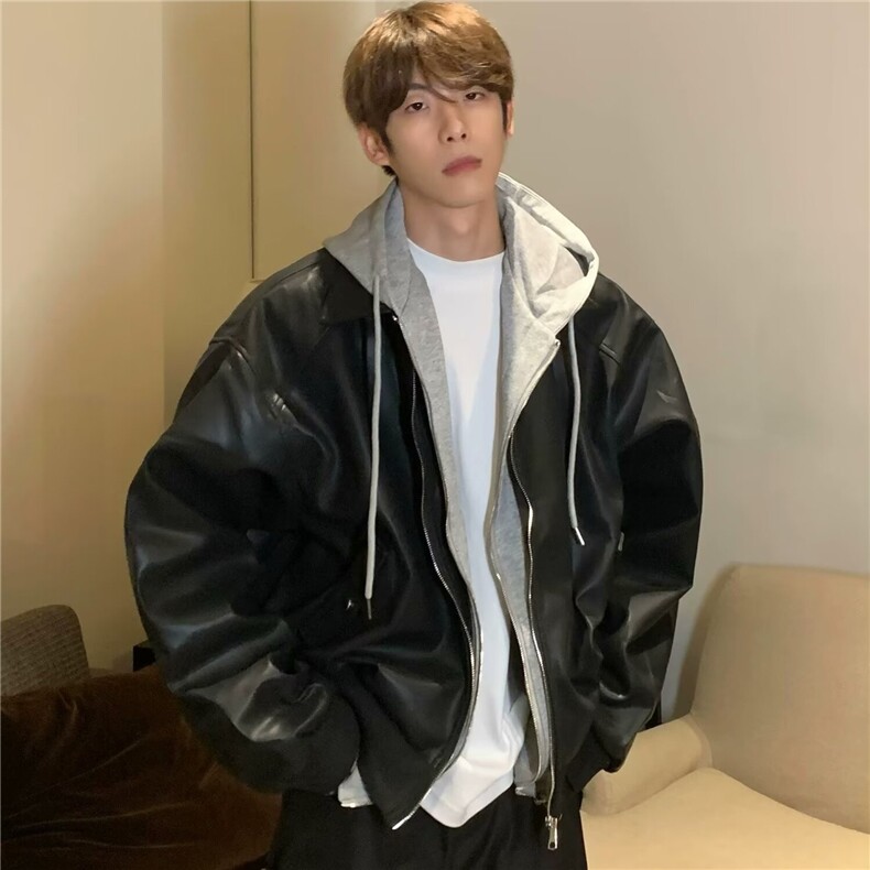XZ266-P92假两件连帽外套男款秋季新款小众设计宽松潮流痞帅,男装T恤,电商B323A