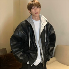 XZ266-P92假两件连帽外套男款秋季新款小众设计宽松潮流痞帅，男装T恤，电商B323A