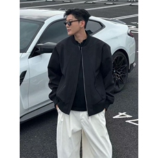 网图黑色美式红内短款飞行夹克男秋季解构倒三角设计感外套痞帅，男装夹克，四季星座505