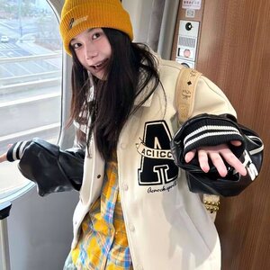 W501-P59 春秋棒球刺绣少女高中学生上衣夹克情侣复古初中服图片