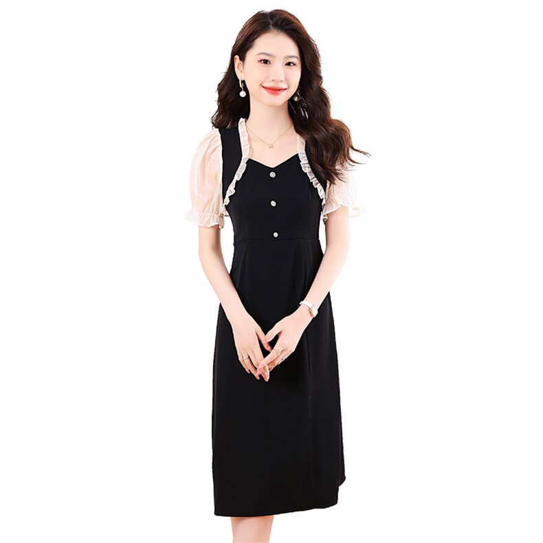 2023夏季新款甜美连衣裙修身显瘦V领设计优雅气质女装,女装连衣裙,艾尚靓装