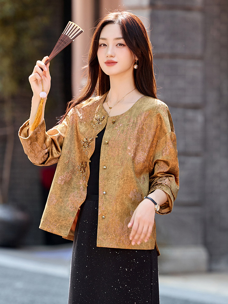 现货新中式外套女2026春款独特超高级感小香风短款唐装夹克,女装短外套,依如秀(原杭风阁)