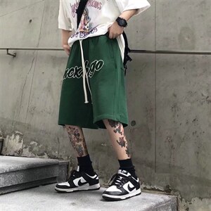 字母刺绣复古夏季短裤美式宽松情侣五分裤男女运动裤潮D6007-P26图片