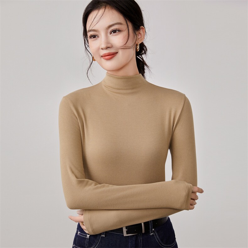 半高领打底衫女长袖t恤新款秋冬内搭紧身上衣洋气小衫百搭纯色,女装羊毛衫,硕诚羊绒