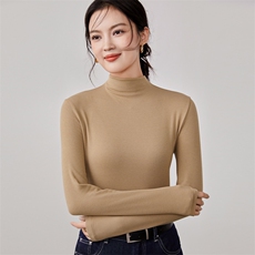 半高领打底衫女长袖t恤新款秋冬内搭紧身上衣洋气小衫百搭纯色，女装羊毛衫，硕诚羊绒