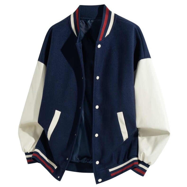 美式PU皮撞色棒球服毛呢宽松男女飞行夹克J826-P85,男装夹克,星座222-7