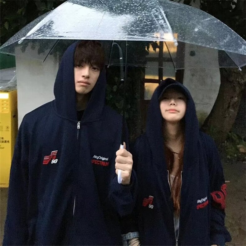 美式复古运动刺绣vibe连帽卫衣外套男春秋季宽松休闲简约帽衫,女装短外套,四季星座505