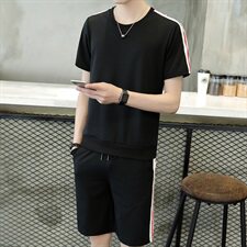 夏装新款精神小伙两件套运动休闲短袖薄T恤短裤套装男TZ，男装T恤，电商A441
