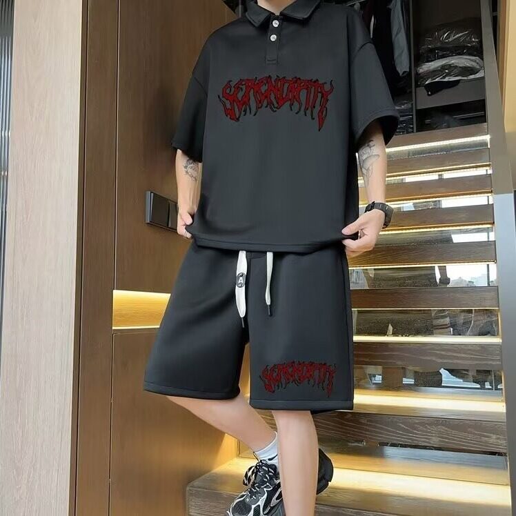 2025男夏季短袖短裤Polo衫新款套装夏装痞帅潮牌潮流,男装休闲套装,星座1210-1