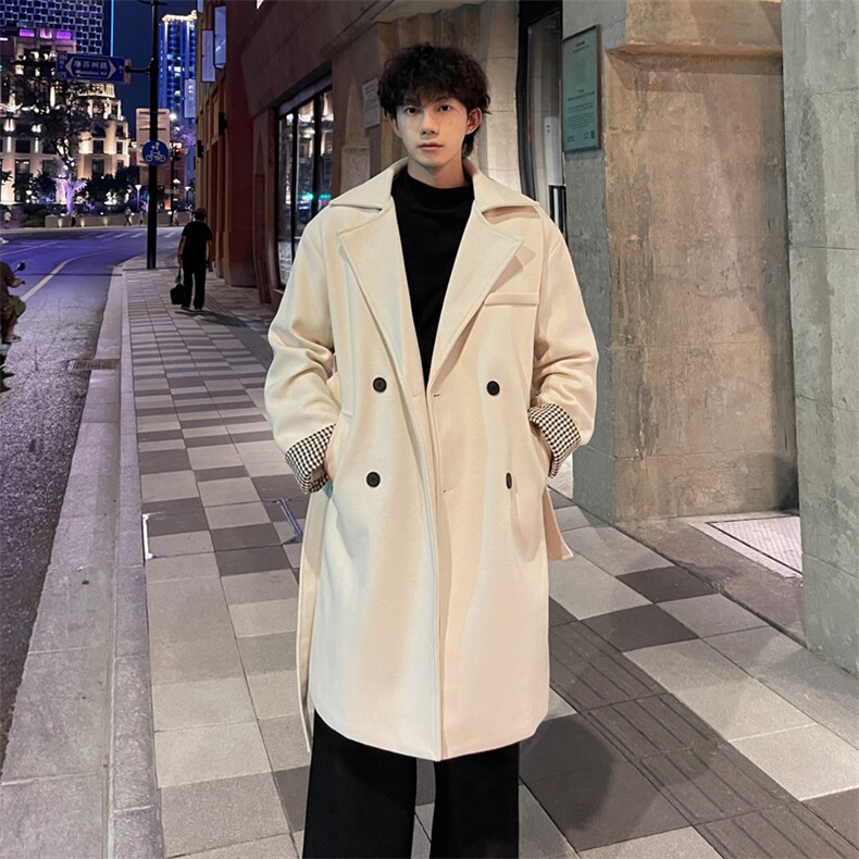 秋冬毛呢大衣男潮ins韩版风衣宽松中长外套MN00731/P100加棉P110图片