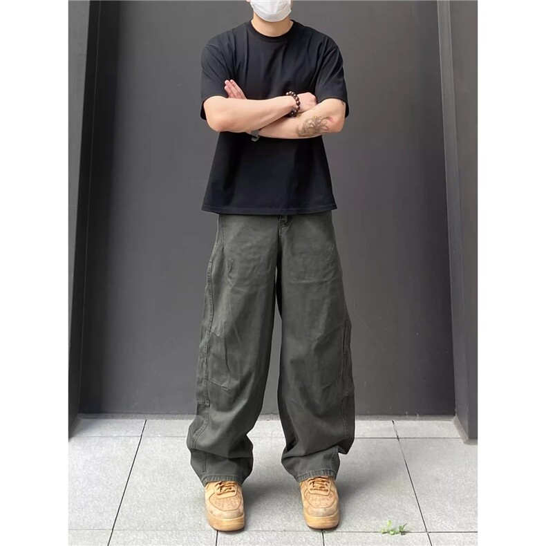 美式复古水洗vintage弯刀休闲工装裤男女宽松阔腿百搭休闲长裤潮,男装牛仔裤,星座506A