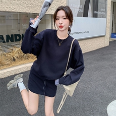 韩版时尚格纹拼接休闲卫衣套装女2025春秋季新款显瘦短裙子两件套，女装套装/套裙，C位