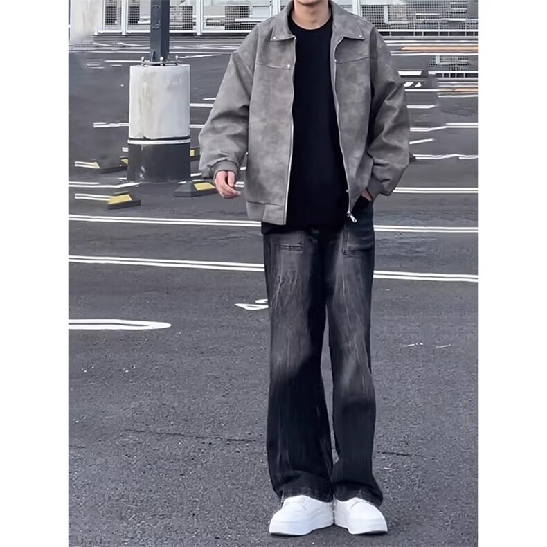 春季美式高街vibe微喇牛仔裤男女显瘦直筒裤加长弯刀裤L5799-P45,男装牛仔裤,星座1008