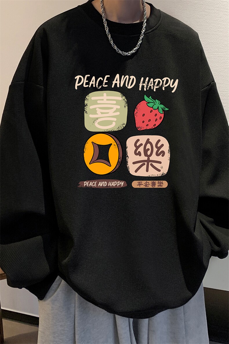 华夫格卫衣圆领卫衣男大码长袖t恤男外套HW76322-P30加绒款-P40,男装卫衣,电商A040