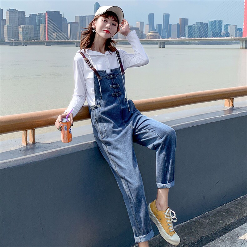 2021春秋款时尚复古背带牛仔裤舒适自然时尚百搭可爱清纯,女装牛仔裤,秋水欣儿