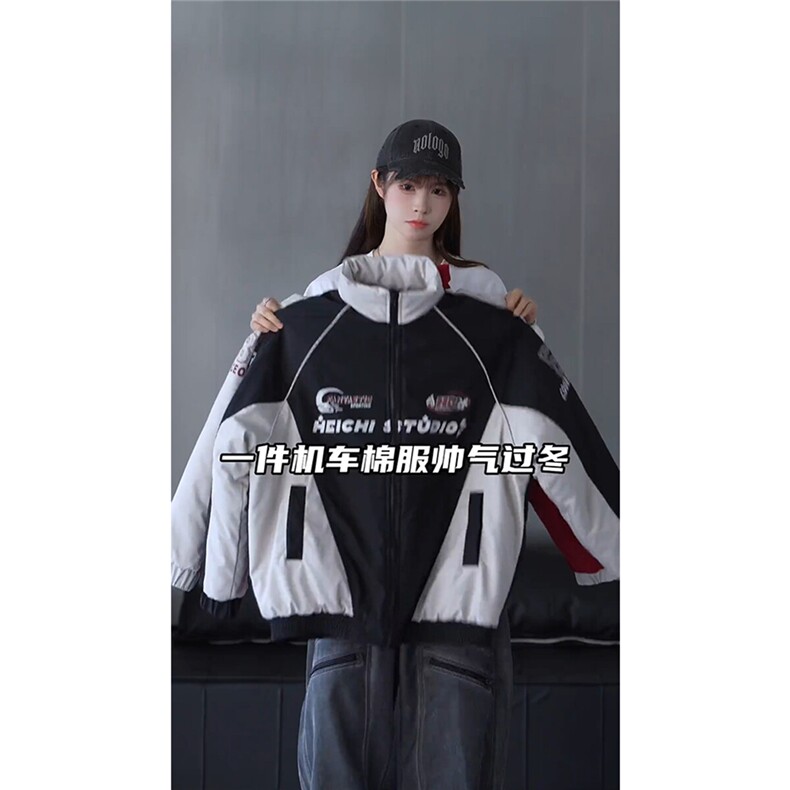 抖音视频截图只展示慎用大货已到机车潮牌棉服77950特P85,男装棉衣,星座226-2